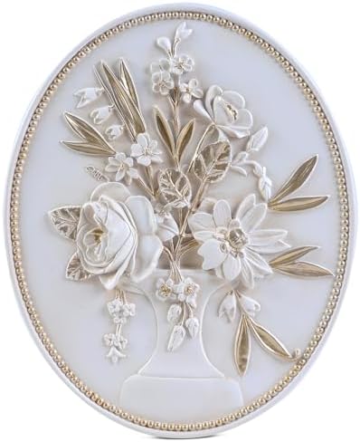 SIKOO Vintage Wall Sculptures White Flower Wall Art Hand Painted Ornate Wall Hanging Decoration Antique Pediment Wall Statue Ornament Decor Gallery for Kitchen Bedroom Living Room by SIKOO