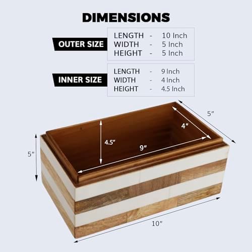 Handicrafts Home Large Decorative White Wood Storage Box with Lid, 10x6x2.5 - Image 3