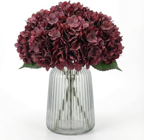 6Pcs 13" Dark Red Silk Hydrangea Artificial Flowers by Blooming+Paradise