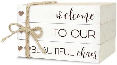 Ycyfckdr Decorative Wood Book Stack for Home, Welcome to Our Beautiful Chaos, Rustic Table and Living Room Bookshelf Farmhouse Decor (L69) by Ycyfckdr
