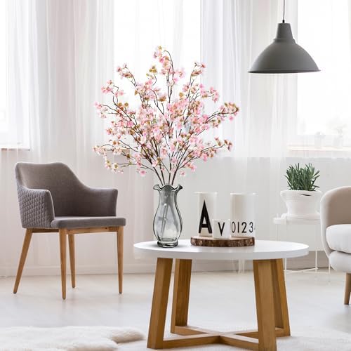 Sggvecsy Artificial Cherry Blossom Flowers 4 Pcs Faux Cherry Blossom Stems Faux Silk Cherry Blossom Branches 41’’ Fake Flowers Long Stems for Vase Arrangements Home Wedding Table Decor (Pink) - Image 6