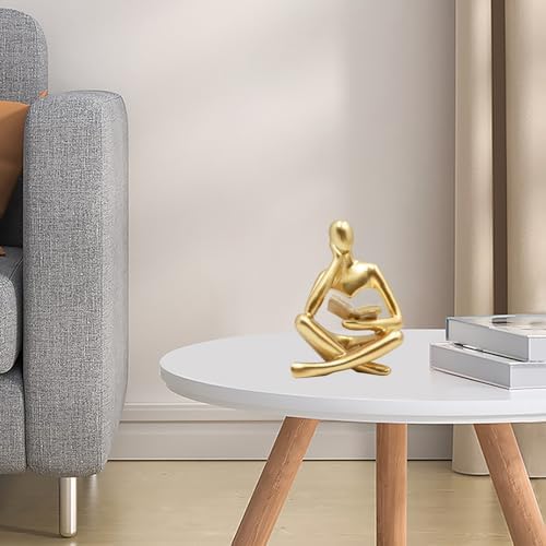 Jinkoozz Gold Reading Women Statue, Thinker Sculptures, Abstract Art Ornament, Modern Aesthetic Figurine Decoration, Suitable for Home Living Room Bedroom Office Shelf Table Desk Bookshelf Decor - Image 5