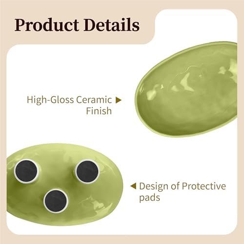 Three-Leg Ceramic Fruit Bowl, 12 Inch Oval Serving Dish for Kitchen Counter, Candy or Key Holder, Home Decor Accent (Light Green, 12 inch) - Image 6