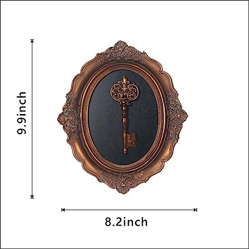 S-MANTIS Vintage Wall Sculpture, Antique Pediment, Hallway Wall Art, Hand Painted Wall Decoration With Embossed Intricate Key Design, Oval Aesthetic Room Décor, Gallery, Unique Gift (Antique Gold-Key) - Image 2