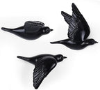 Black 3D Flying Bird Wall Decor Set of 3, Resin Bird Wall Sculptures by SunshineDecor