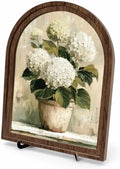Tabletop Decor White Hydrangea Sign, Arched Wooden Frame with Stand, Flower Home Retro Decorations, Farmhouse Floral Decor, Rustic Potted Flower Art for Living Room Bedroom by Unknown