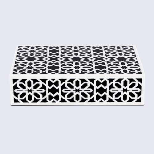 Handicrafts Home Decorative Keepsake Black White Storage Box with Lid,8x5x2 - Image 5