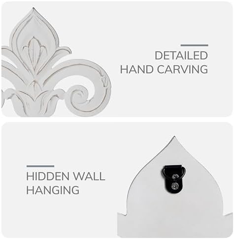 JFY Designs Fleur De Lis Carved Wood Wall Art, White Distress, 13x15 in - Image 5