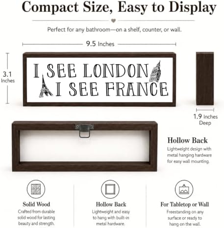 Bathroom Wooden Sign, Travel Style Bathrooms Sign Decor, Paris London Theme Solid Wood Wall Signs, Funny Farmhouse Bathroom Wall Decor, Unique Bathrooms Decorative Gift, 9.5 x 3.1 Inches - Image 6