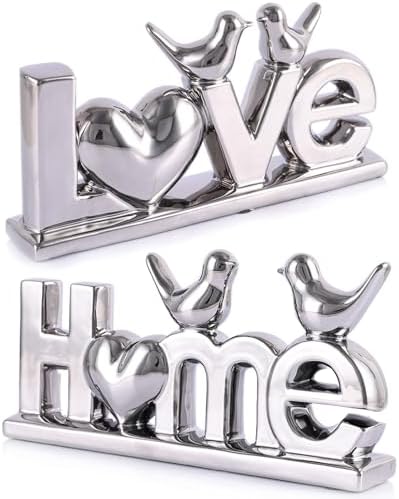 Love Sign Decor,Gold Room Decor Aesthetic, Knick Knack Shelf,Bird Decor, Boho Bookshelf,Abstract Statue,for Living Room,Bedroom, Contemporary Tv Stand Set of 2 (2, Silver Plated) by PlivBloom