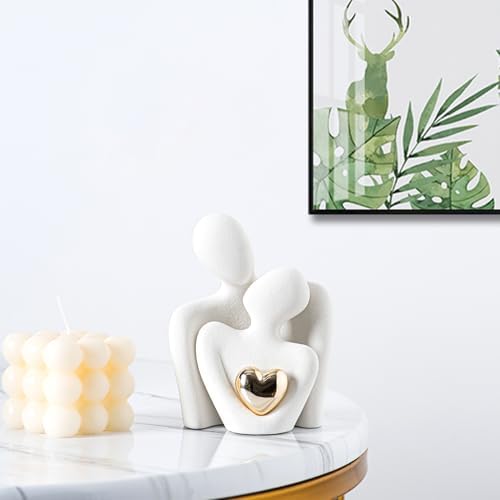 Mini Hugging Couple Statue Ceramic Lover Figurine Home Decor is a Romantic Gift for Her on Wedding Anniversary and Valentines, TV Stand Decoration Knick Knacks for Shelves (White) - Image 5
