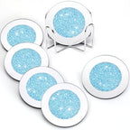 Jetec 6 Pcs Mirrored Glass Coasters with Holder, Bling, Navy Blue, 4 Inch by Jetec