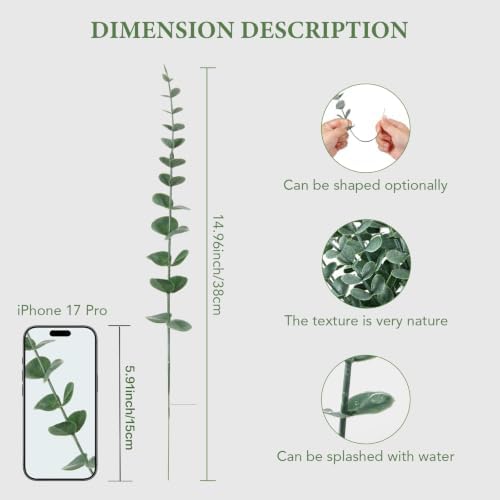 40pcs Eucalyptus Stems Artificial Eucalyptus Leaves Stems,Fake Eucalyptus Plants Real Touch Faux Flower for Home Office Flowers Bouquet Centerpiece Wedding Garden Decoration Farmhouse Home Decor - Image 2