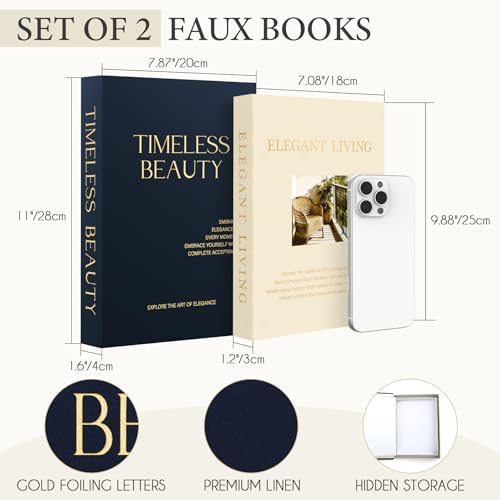 AKONEGE Set of 2 Linen Decorative Books with Hidden Storage for Home Decor - Image 2