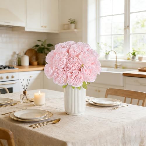 SITUMEIZI 10PCS Artificial Peony Flowers, Real Touch Fake Silk Bouquet with Stems for Home Mothers Day Wedding Party Centerpieces Table Decoration Indoor(Light Pink) - Image 5