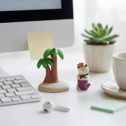 Mevodeata Mermaid Cat Figurine with Palm Tree, Mini Beach Statue - Image 4