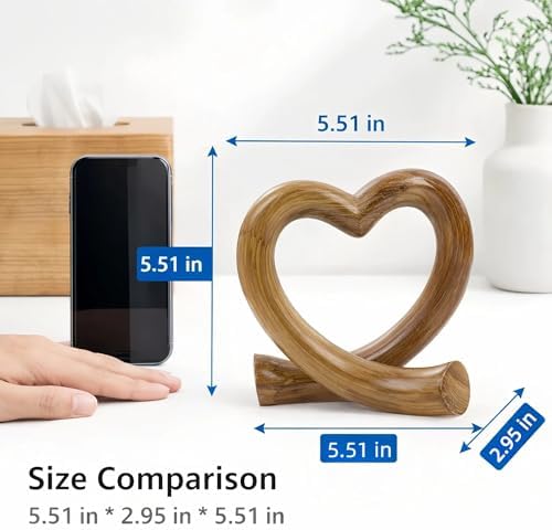 Lescafita Heart Decor Sculpture, Rustic Farmhouse Love Heart Statue Natural Home Decor for Living Room Shelf Desk Coffee Table, Housewarming Gift - Image 3