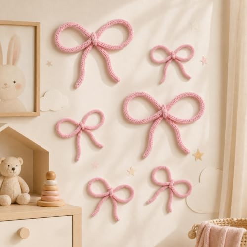 Barydat 6 Pcs Pink Bow Wall Decor, Coquette Bow Nursery Classroom Decor by home