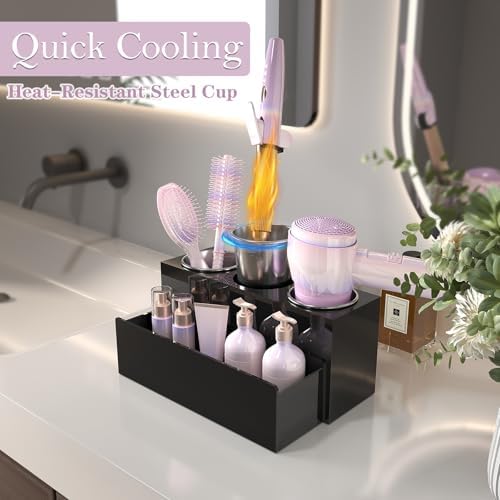 Glossy Black Countertop Detachable Hair Tool Organizer for Vanity - Image 2