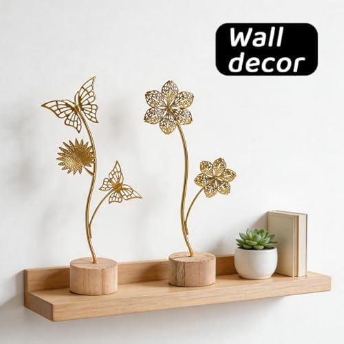 Gold Leaf Home Decor Set - Metal Leaves Statues, Modern Artistic Sculptures for Living Room, Office, Shelf & Home Decorative, Handmade 3D Botanical Accents (Summer Docor) - Image 4