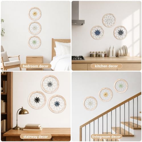 Paquesta 3 Piece Round Farmhouse Wall Decor with 6 Piece Interchangeable Flowers 12'' Medallion Wood & Metal Rustic Wall Art for Living Room Bedroom Kitchen Bathroom Dining Room Home Decorations - Image 5