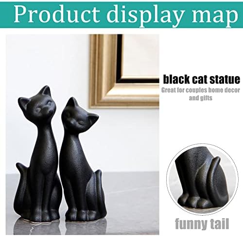QIANLING 2Pcs Black Cat Statue, Home Decor Mini Cat Figurines, Room Decor Matt Ceramic Small Cat Figurine, Give Cat Figurines for Cat Lovers,Ideal for Interior Decoration Or Couples, Wedding Gifts - Image 5