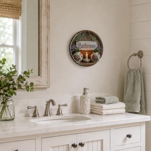 Bathroom Metal Sign 8x8in Round Vintage Plaque for Restroom Wall Decor Functional Home Gift - Image 6