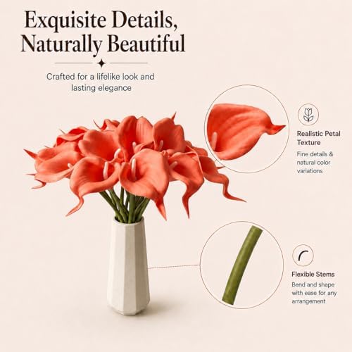 Mandy's 20pcs Coral Calla Lily Artificial Flowers - Image 4