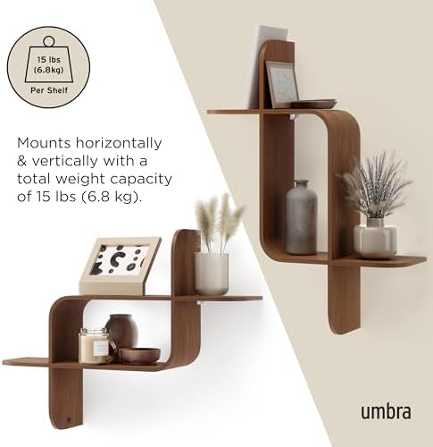 Umbra Montage Floating Wall Shelf, Wood Wall Mount Display Case, Walnut - Image 6