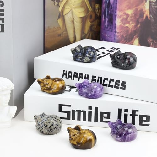 QINJIEJIE Tiger Eye Cat Decor Crystal Figurine Sleeping Cat Healing Crystal - Image 6