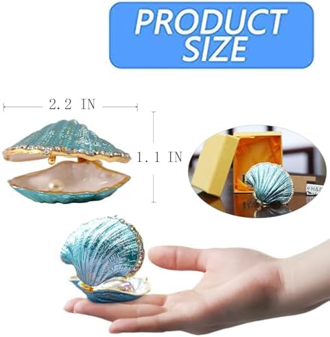 Metal Glass Pearl Mussel Trinket Box Ring Holder Centerpiece Decor - Image 2
