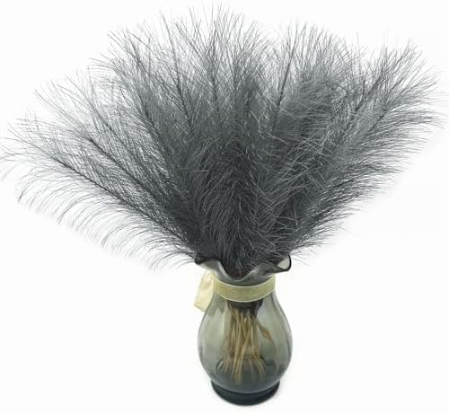 Fake Pampas Grass Artificial Fluffy Reeds Flowers Stem, Grey 18 Inch 30 Pcs - Image 3