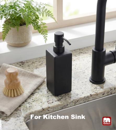 GMISUN Black Soap Dispenser Bathroom, Glass Hand Soap Dispenser with Stainless Steel Pump, 12 fl oz/350ml Refillable Dish Dispensers for Kitchen, Modern Liquid Lotion Bottles for Bathroom Countertop - Image 3