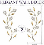 sxnzequnze 2 Set Metal Tree Leaf Wall Art for Home Decor Living Room Bedroom Dining Room Bling Rhinestone, 3D, Iron Branch Hanging Leaf Sculpture Art Pieces -Gold 16.5in*6.7in - Image 3