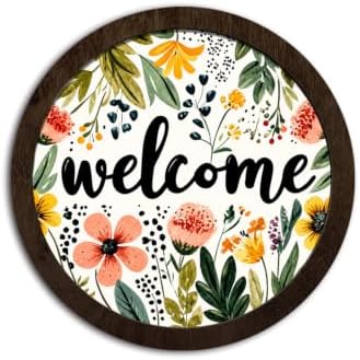 CFFJLHN Farmhouse Floral Welcome Sign Wall Art Round Wooden Decor by Unknown