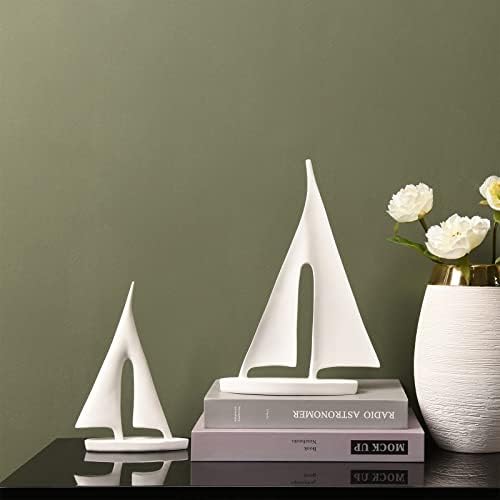 Saysmile Modern Sculptures Home Decor, Sailboat Decor Ornament, Boat Decorations Statue Decor, Art Sculptures and Statues, Sailboat Gifts Home Office Bathroom Shelf Decor (White-2 Pack) - Image 6