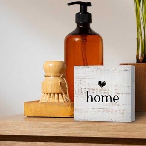 Home Sign, Home Signs for House Decor, Welcome Sign, Rustic Farmhouse Vintage Desk Decor Wood Block Box Plaque for Living Room Wall Shelf, Housewarming Gifts - Image 4