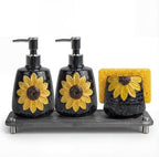 4 Pcs Sunflower Kitchen Decor Ceramic Soap Dispenser Set by Singhoow