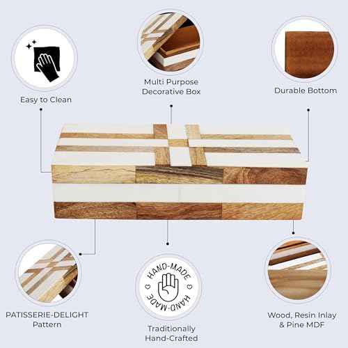 Handicrafts Home White Decorative Storage Box with Lid Wooden Coffee Table Storage Box Decorative Box Organizer for Living Room Home Decor – Resin Inlay Patisserie Delight Collection- 10x4.5x2.5 - Image 3