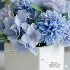 TKAS Fake Flowers Arrangement in Ceramic Vase, Artificial Faux Silk Hydrangea, Small Realistic Dried-Style Floral Centerpiece for Dining Table, Wedding Party Home Decoration (Blue) - Image 2