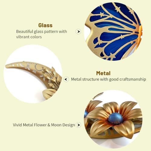 LIFFY Gold Wall Decor,3D Multi-layer Metal Flower Wall Decor, Metal Butterfly Wall Decor Glass Outdoor Wall Art Sculptures and Crescent Moon Floral Art for Kitchen Bedroom Living Room Garden Patio - Image 2