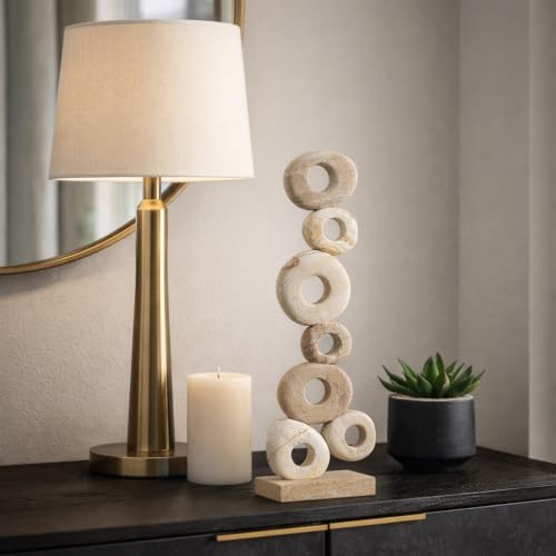 Palimanan Stone Stacked Ring Sculpture Ornament for Home, Bathroom and Room Decor - Decorative Accent for Office Shelf or Coffee Table Display - Figurine Styling for Living Room - 21", Ivory - Image 3