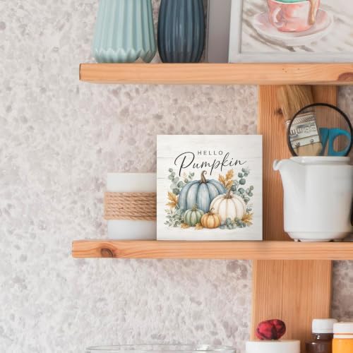 Fall Pumpkin Eucalyptus Botanical Wood Box Sign Desk Decor 5X5 - Image 5
