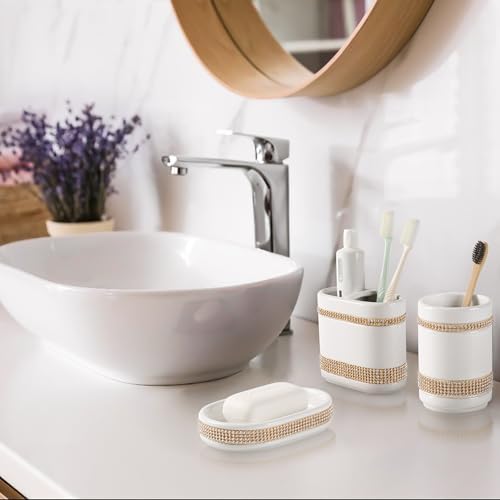 RQYIXI Ceramic Bathroom Accessories Set,White,5 Piece,Rhinestone Design - Image 6
