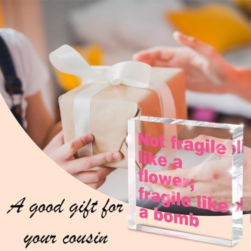 Feminist Wall Art Desk Decor for Women - 'Not Fragile Like a Flower; Fragile Like a Bomb' 4 Inch Pink Acrylic Sign, Empowering Quote Gift for Her, Office & Home Decor - Image 5