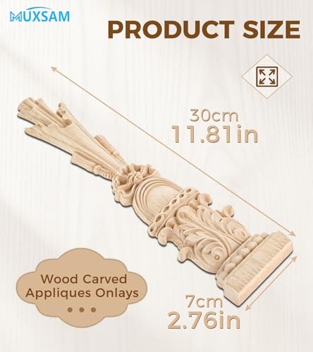 1Pc Wood Carved Appliques Onlays Unpainted Carving Decals Mouldings Trim - Image 2