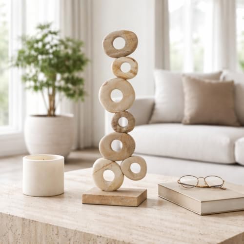 Palimanan Stone Stacked Ring Sculpture Ornament for Home, Bathroom and Room Decor - Decorative Accent for Office Shelf or Coffee Table Display - Figurine Styling for Living Room - 21", Ivory by NESSANDJORD