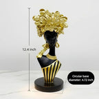 Lescafita African Woman Art Sculpture with Gold Floral Crown, Black and Gold Striped Statue,Elegant African-Inspired Art Gift suitable for various settings such as home, bookshelves, desks, or offices - Image 3
