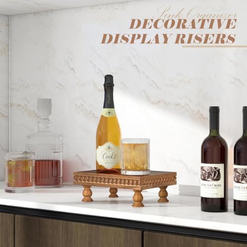 EOSAHR Wood Riser with Beaded: Pedestal Stand for Home Rustic Decor, Brown - Image 4