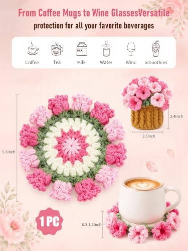 Crochet Flower Bouquet Coasters, Cotton Tulip Gifts for Home Decor 1Pc - Image 2